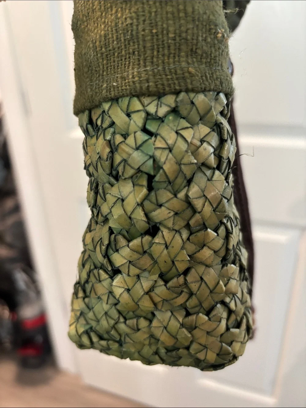 Olive Green Woven Top-Handle Women’s Bag - Picture 3 of 7